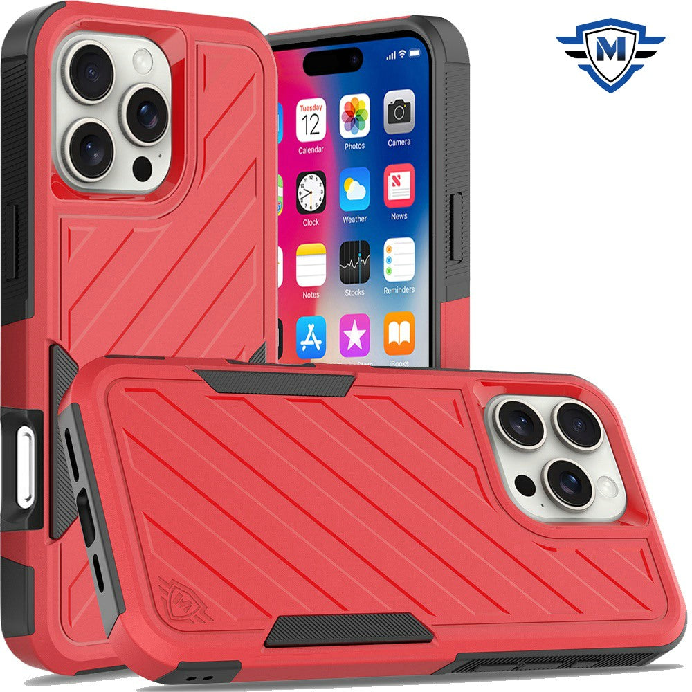 For Apple iPhone 16 Pro (6.3") Premium Design Hybrid lined Shockproof Rugged Textured 2in1 Hard PC & Silicone TPU Non Slip Tough Case Cover