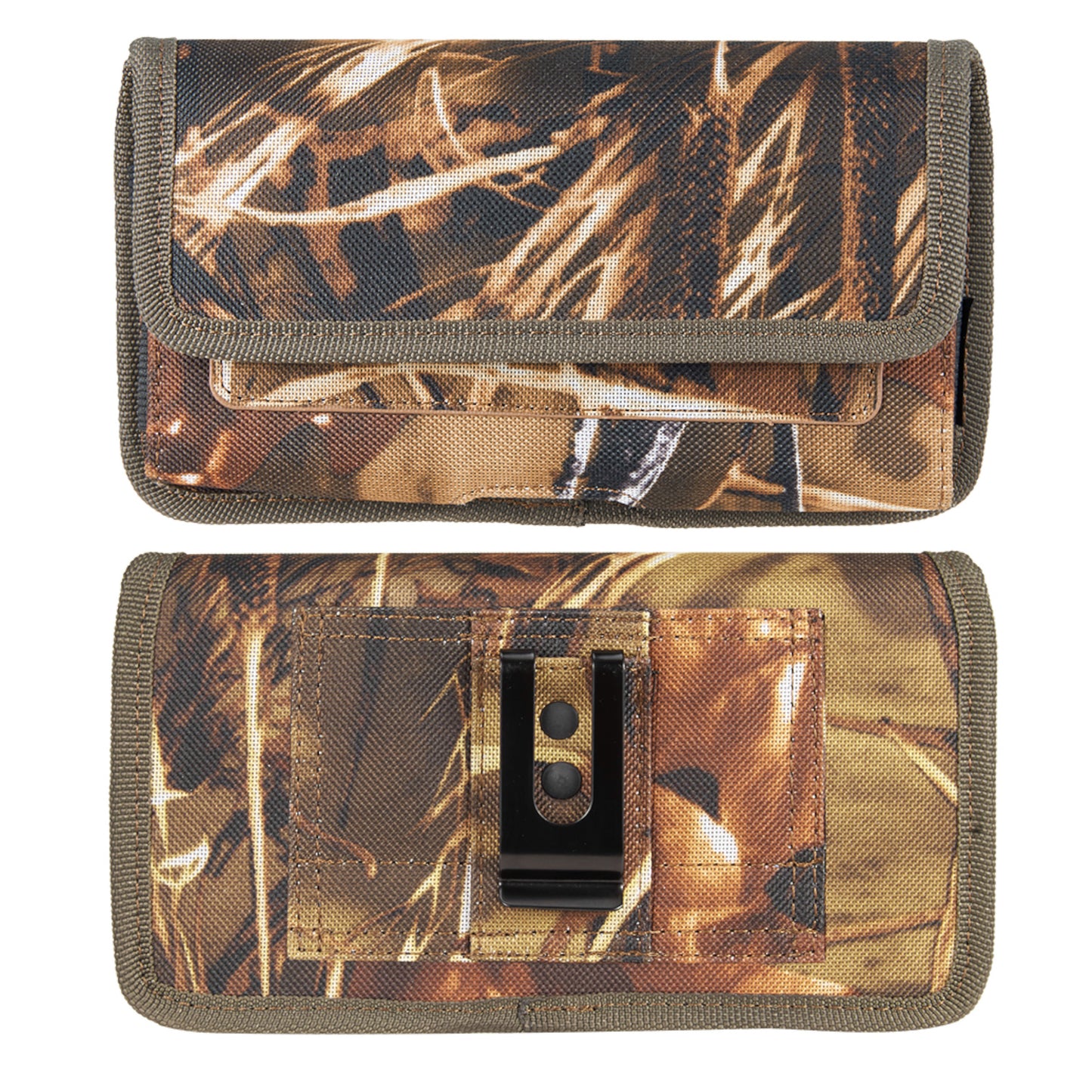 For Apple iPhone 16 Pro (6.3") Universal Camo Leather Horizontal Holster Pouch with Credit Card Slots Wallet & Belt Loop Clip Carrying (Fits 6.7 inch Phone) [Camouflage]