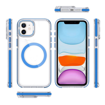 For Samsung Galaxy A17 5G Hybrid Clear Back Case with Invisible Camera Bracket Stand, MagSafe Magnetic Circle, Shockproof Color Frame Case Cover Blue