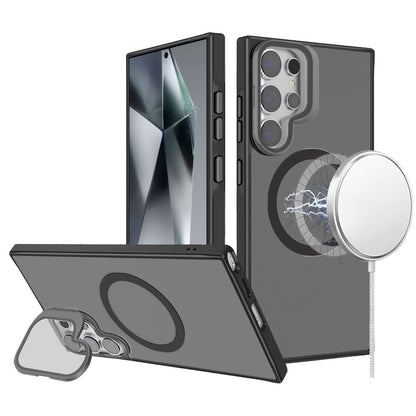 For Samsung Galaxy S25+ /S25 Plus /S24+ Plus Tough HQ Hybrid Case with Aluminum Frame Camera Stand, Compatible with MagSafe, Translucent Matte Shockproof Case Cover