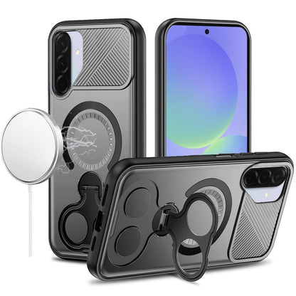 For Samsung Galaxy A17 5G Hybrid with Invisible 2 Hole Ring Stand Magnetic back Car Mount Friendly Protector Case Cover