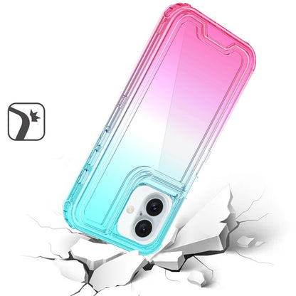 For Apple iPhone 16 (6.1") Hybrid 3in1 Clear Two Color Tone Transparent Shockproof Rubber TPU + Hard Protective Frame Case Cover Blue Teal + Pink