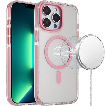 For Apple iPhone 14 Pro Max Transparent Hybrid with Color-Matched Magnetic Circle, Rubber TPU Frame Hard PC Shockproof Case Cover