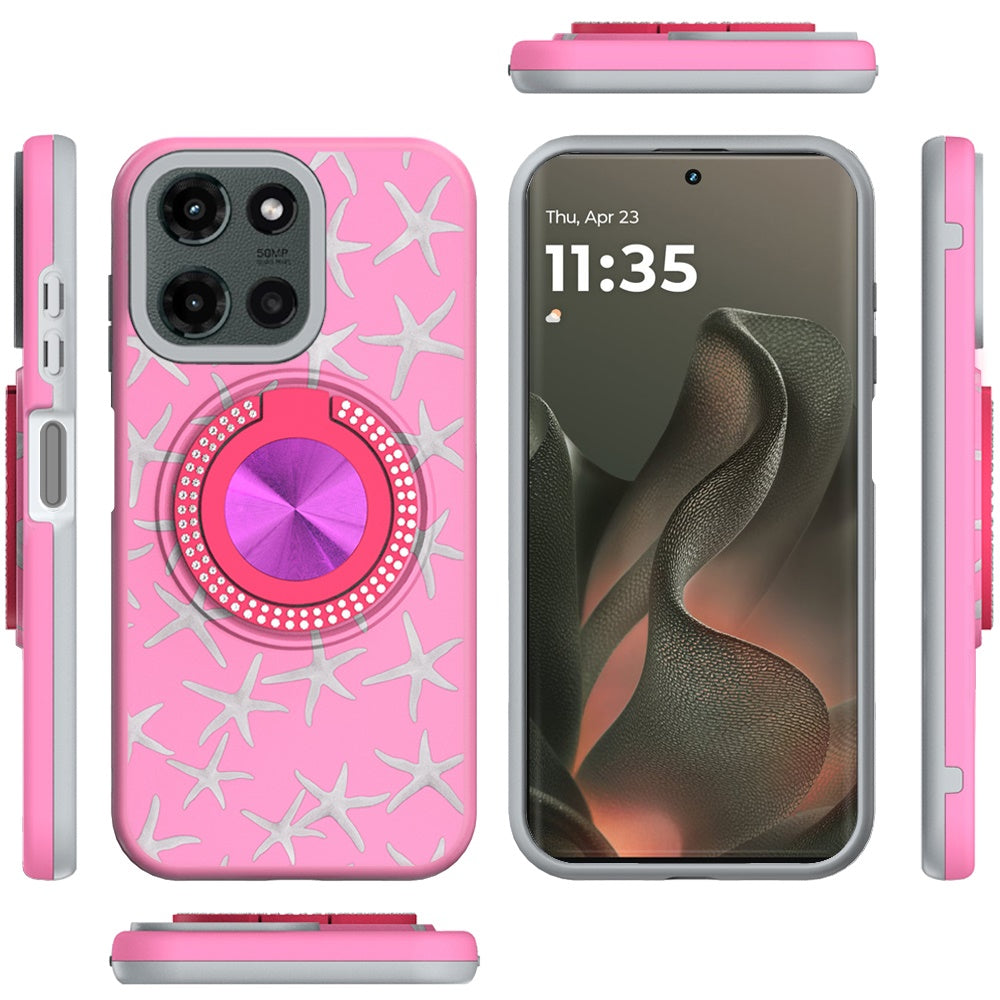 For Motorola Edge 2025 Pattern Design Hybrid with Invisible Ring Stand & Magnetic Back, Shockproof Protective Grip Case Cover