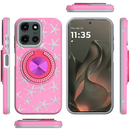 For Motorola Edge 2025 Pattern Design Hybrid with Invisible Ring Stand & Magnetic Back, Shockproof Protective Grip Case Cover