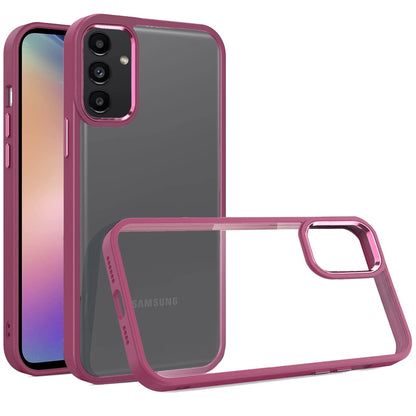 For Samsung Galaxy A17 5G Slim Fit Hybrid Transparent Thick Acrylic with Metal Buttons Frame Protective Hard PC + TPU Shockproof Case Cover Burgundy