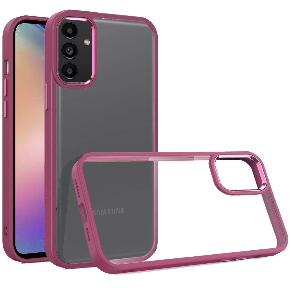 For Samsung Galaxy S25 Fan Edition /Galaxy S25 FE Slim Fit Hybrid Transparent Thick Acrylic with Metal Buttons Frame Protective Hard PC + TPU Shockproof Case Cover Burgundy