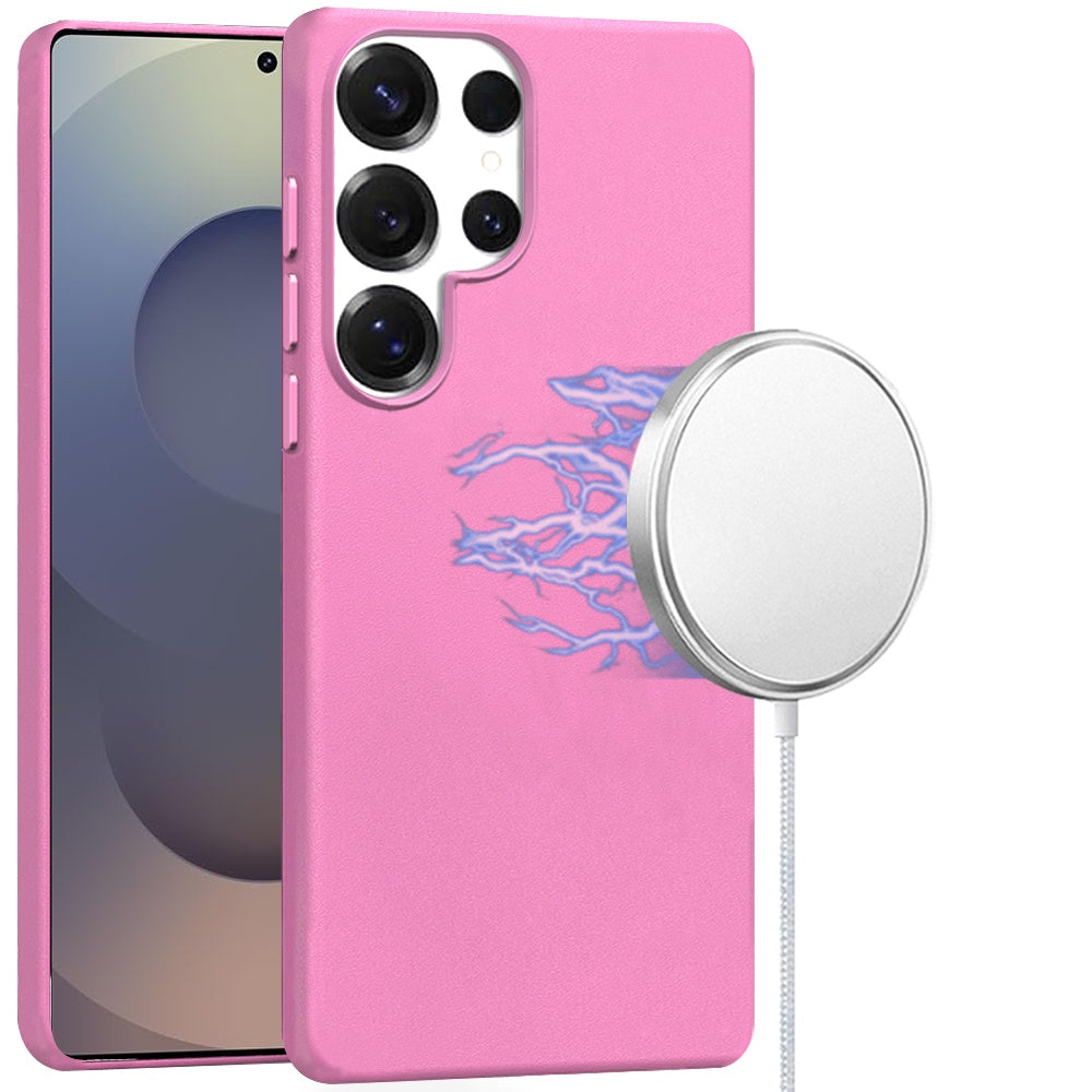 For Samsung Galaxy S25 Ultra MagSafe Compatible Original Invisible Circle PU Leather Hybrid with Colored Metal Buttons Case Cover