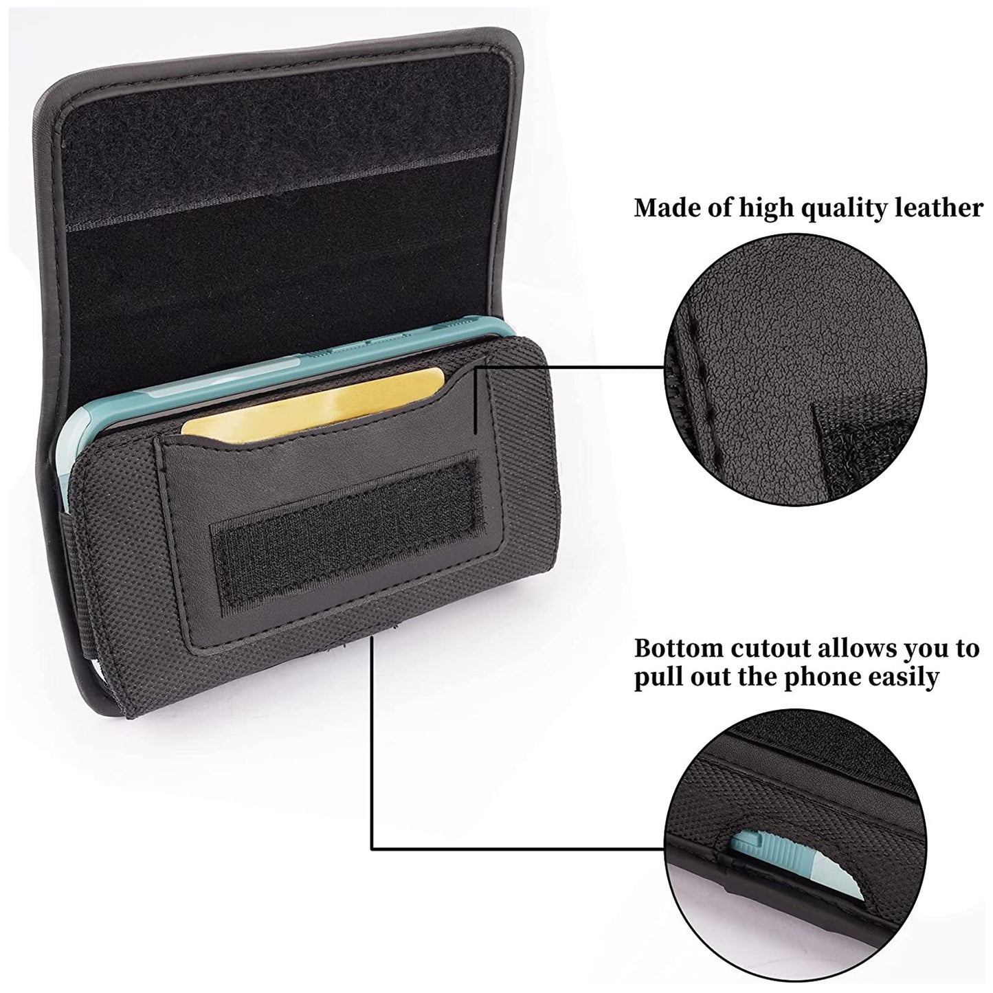 For Apple iPhone 16 Plus (6.7") Pouch Case Universal Horizontal Canvas with Credit Card ID Slot and Belt Clip Loop Holster Cell Phone Holder Cover [Black]