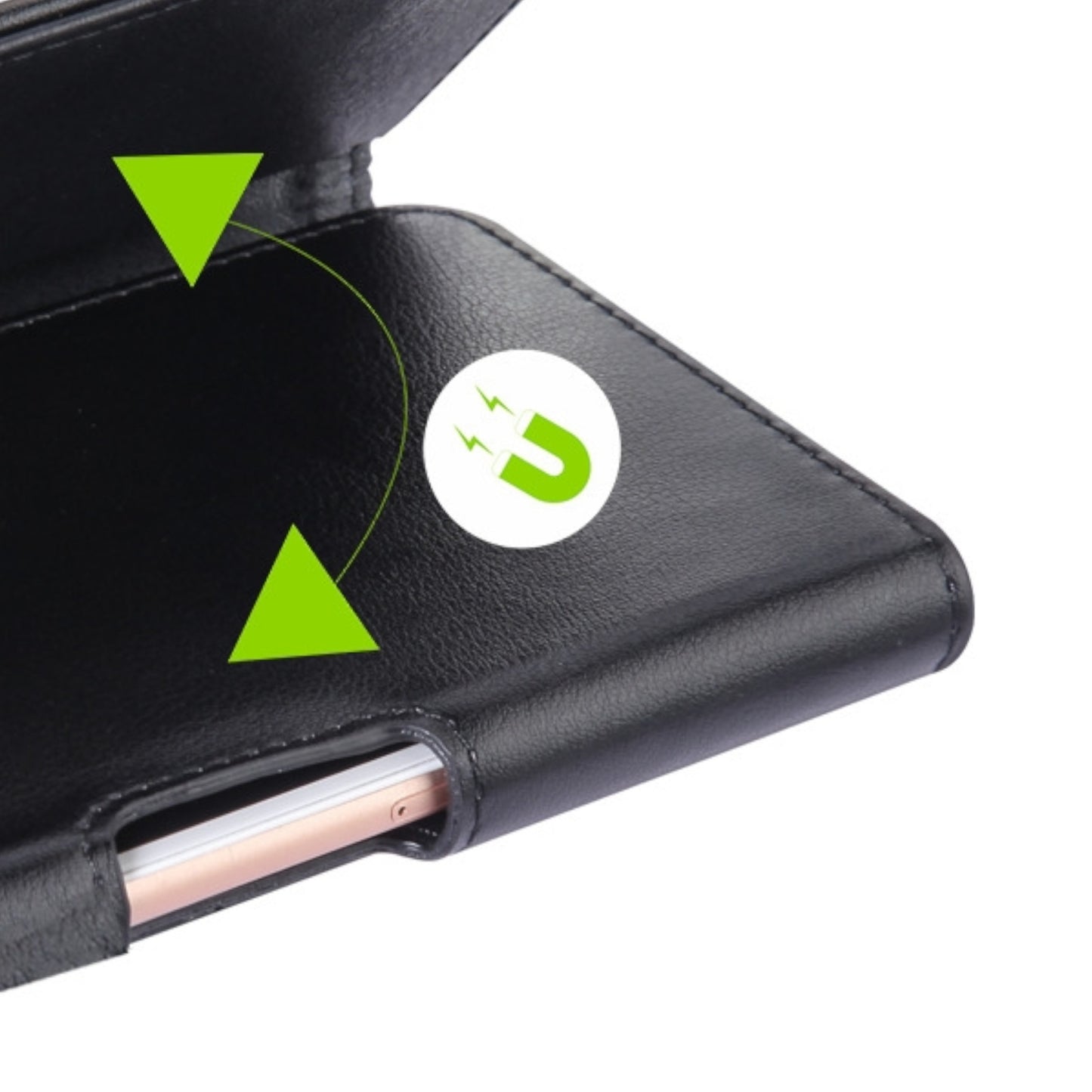 For Apple iPhone 16 Pro (6.3") Universal PU Leather Horizontal Phone Pouch Holder Carrying Case With Fixed Belt Clip Holder, Magnetic Closure [Black]