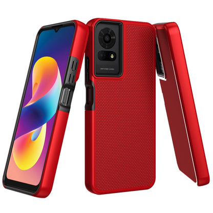 For TCL 50 LE Dual Layer Heavy-Duty Hybrid Rugged Case Rugged Texturized TPU & PC Shockproof Silicone Military Grade Case Cover Red
