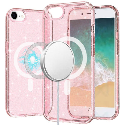 For Apple iPhone 16e MagSafe Compatible Glitter Sparkle Bling Hybrid Case with Magnetic Circle, Slim TPU & Hard PC Frame Case Cover