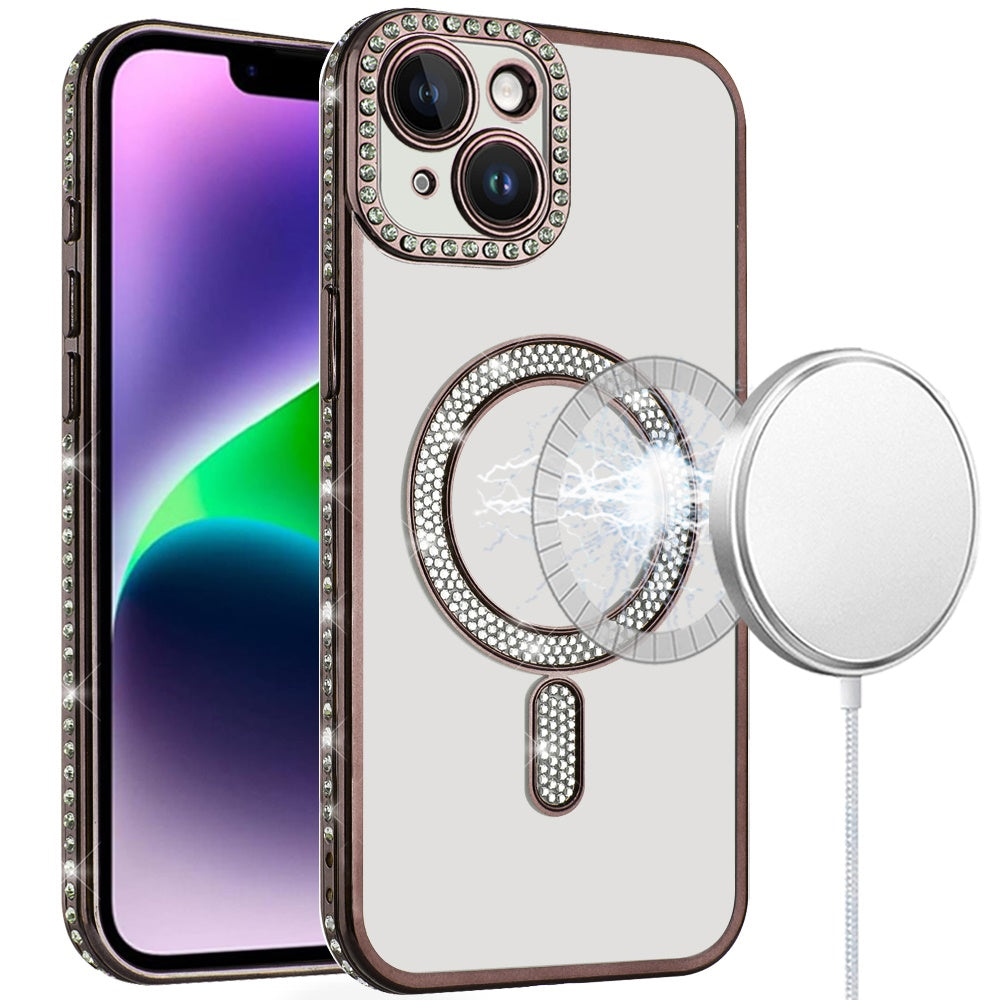 For Apple iPhone 16e Bling Case with Diamond Magnetic Circle, Transparent Slim Shockproof Hybrid Slim Fit Case Cover