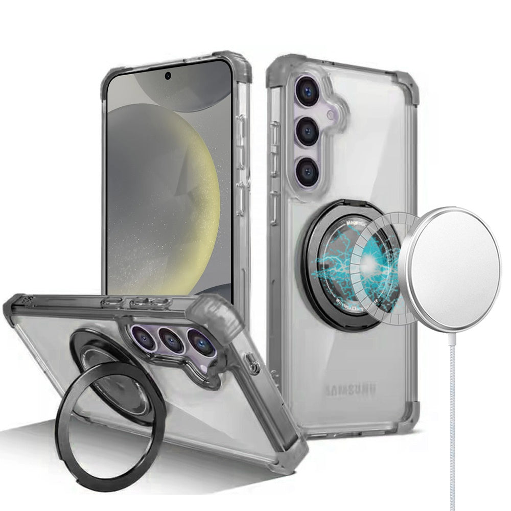 For Samsung Galaxy S25+ /S25 Plus /S24+ Plus Shield Magnetic Case [Compatible with MagSafe], 360° Rotatable Invisible Ring Stand, Transparent Back Case Cover