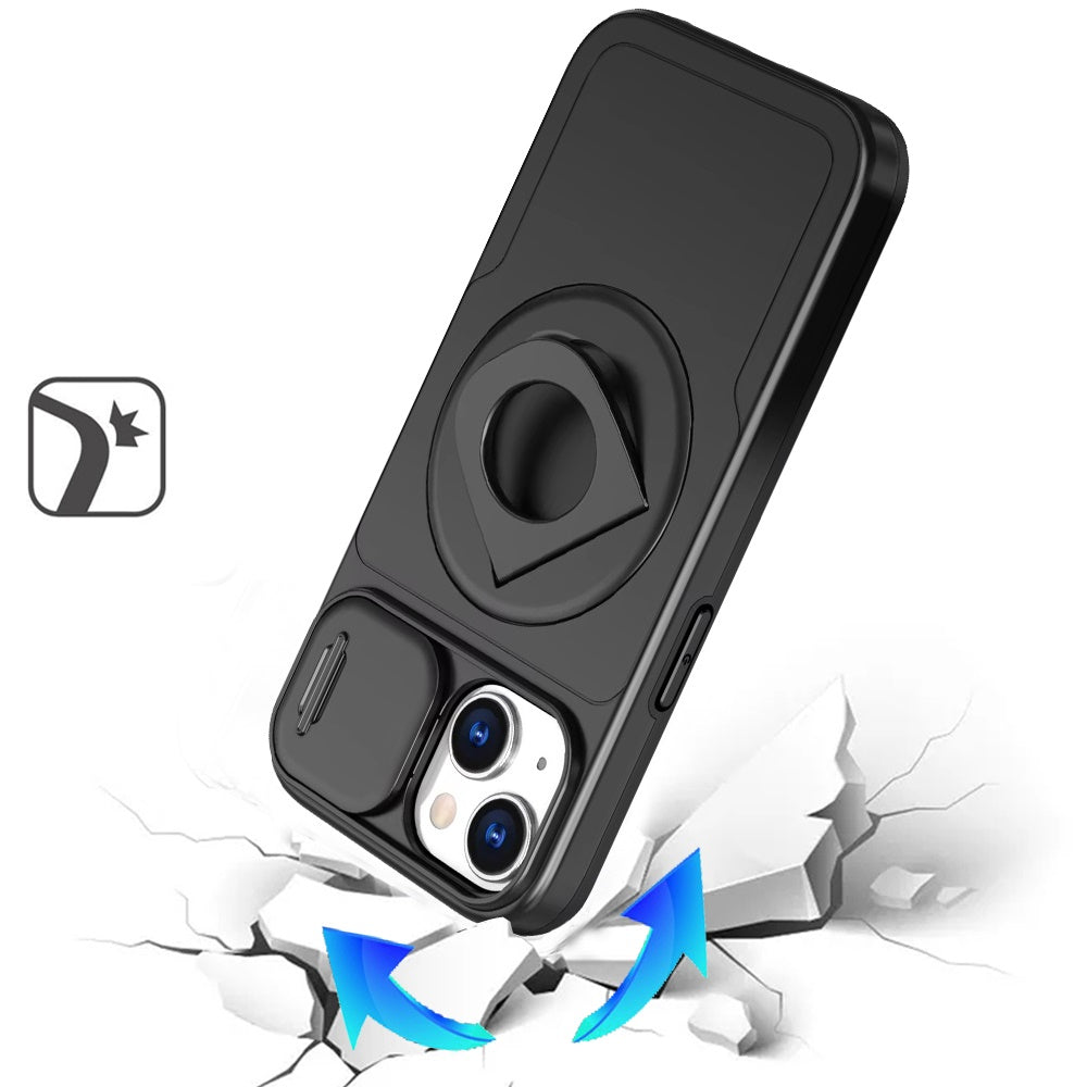 For Apple iPhone 15 Pro Max Full Coverage with Camera Window, Magnetic Circle, Rotatable Ring Stand, MagSafe Compatible, Shockproof Hybrid Protectiv Case Cover