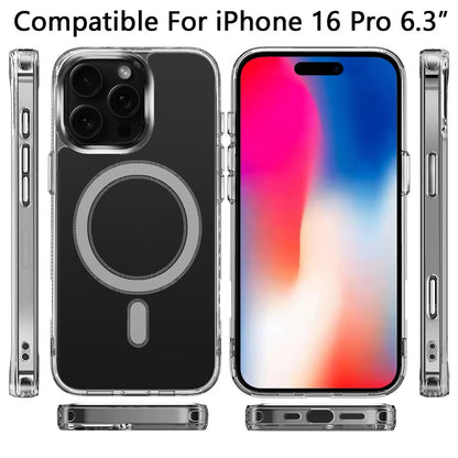 For Apple iPhone 16 Pro (6.3") Clear Magnetic Case with Built-in Magnets Compatible with MagSafe Slim Soft TPU Bumper Case Cover Transparent