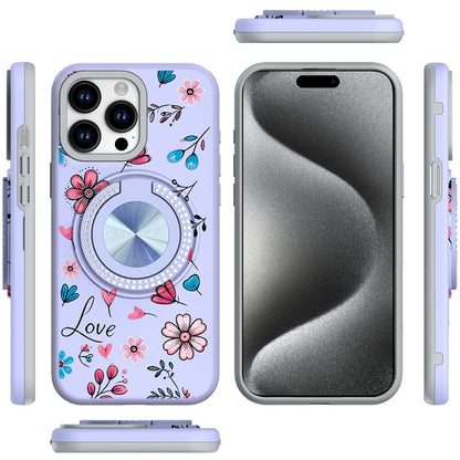 For Apple iPhone 14 Pro Max Pattern Design Hybrid with Invisible Ring Stand & Magnetic Back, Shockproof Protective Grip Case Cover