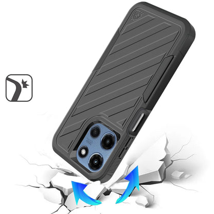 For Motorola Moto G 5G /Moto G 2025 Premium Tough Hybrid Case with Belt Clip Holster, Shockproof Rugged Design, Textured 2in1 Non-Slip Case Cover Black