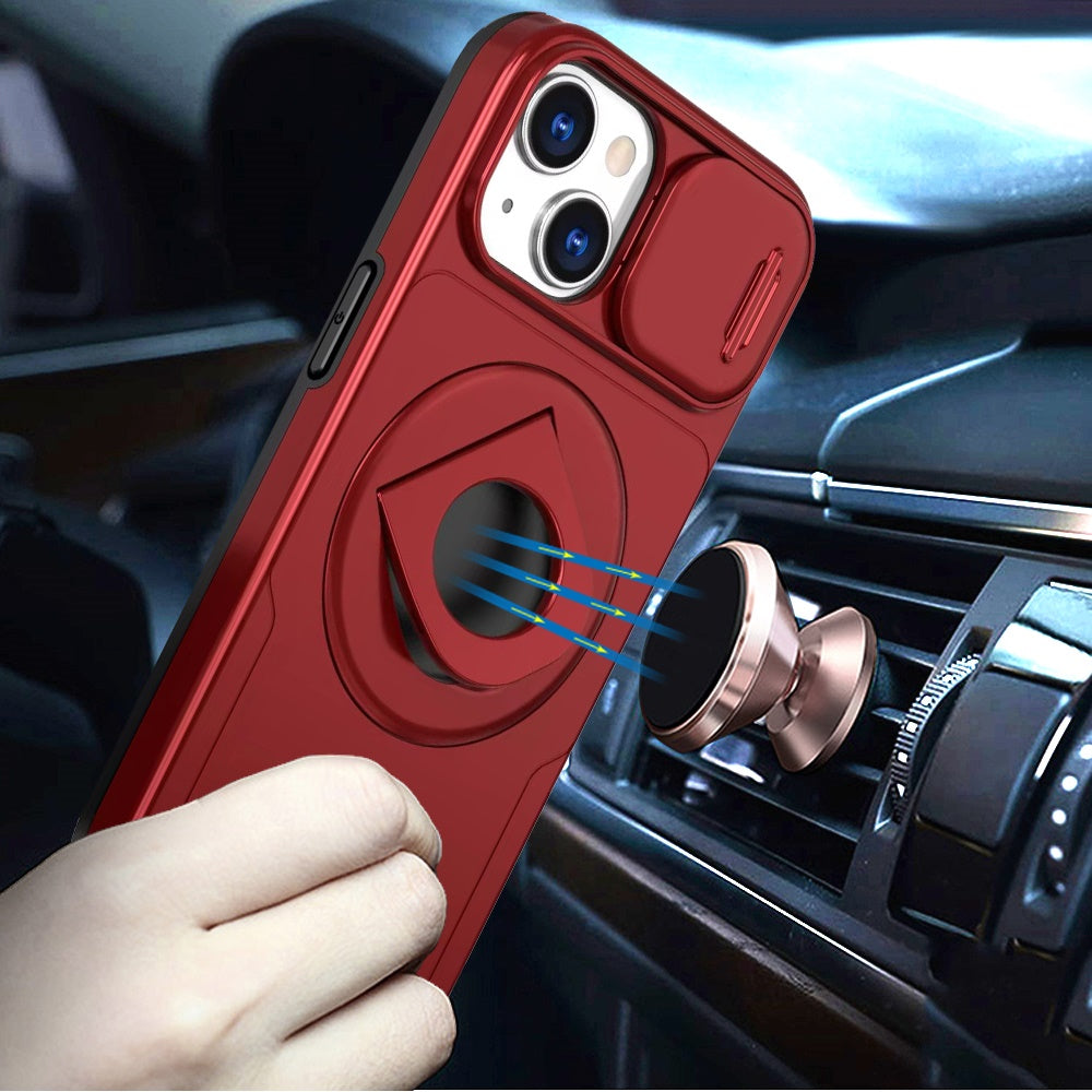 For Apple iPhone 15 Full Coverage with Camera Window, Magnetic Circle, Rotatable Ring Stand, MagSafe Compatible, Shockproof Hybrid Protectiv Case Cover