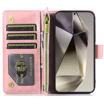 For Motorola Edge 2025 Leather Wallet Case with Zipper, 9 Card Slots, Cash Pocket, Stand & Strap, Clutch Pouch Design Case Cover Rose Gold