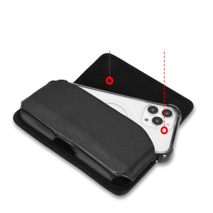 For Apple iPhone 16 (6.1") Universal Phone Holder Horizontal Leather Nylon [Magnetic Closure] with Belt Clip Holster Loops Carrying Pouch M [Black]