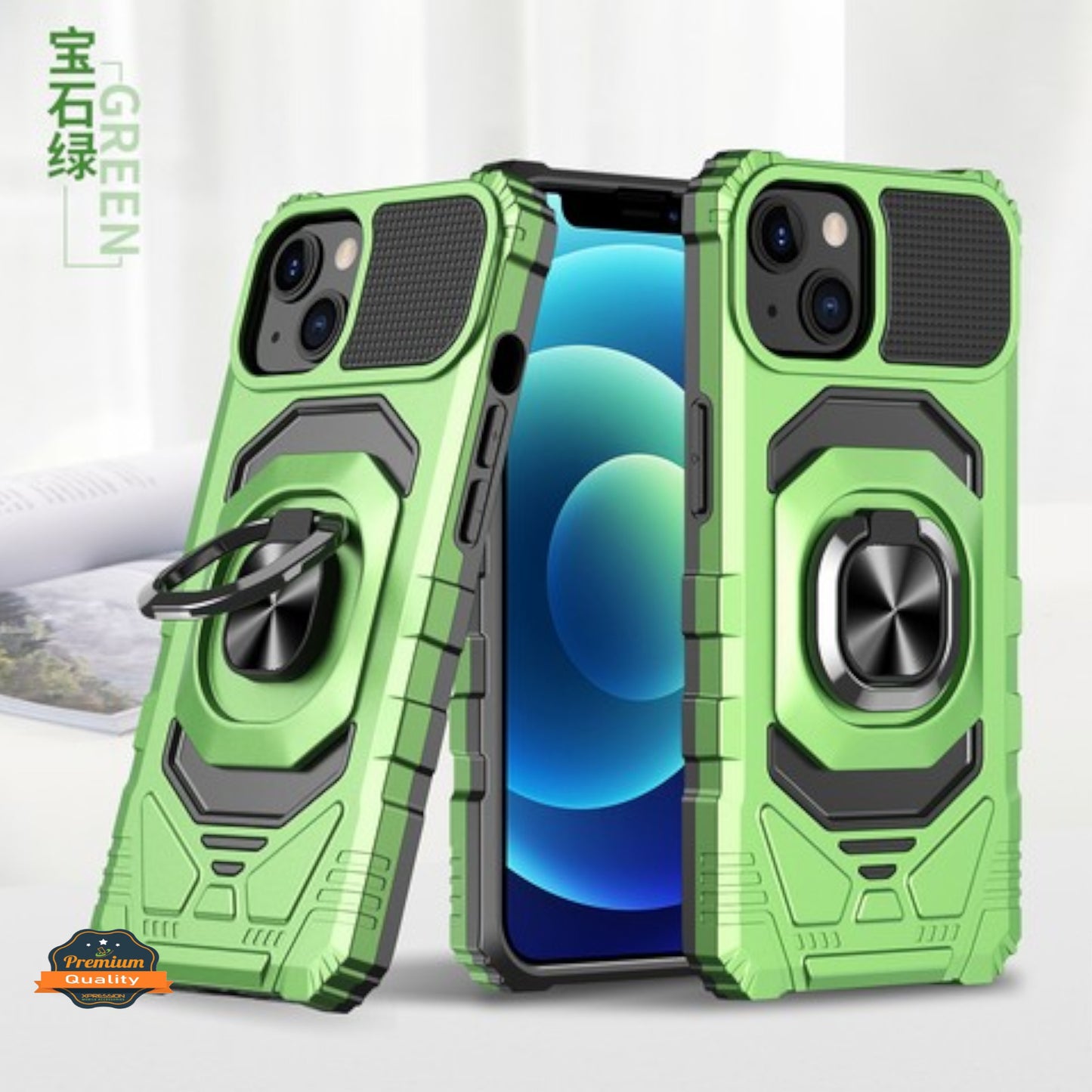 For Apple iPhone 15 (6.1") Hybrid Magnetic Car Mount Ring Kickstand Stand Holder Armor Protective [Military Grade]  Phone Case Cover