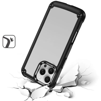 For Apple iPhone 16 Pro Max (6.9") Hybrid Transparent Rubber with Metal Buttons & Camera Edges Hard TPU Corner Bumper Case Cover