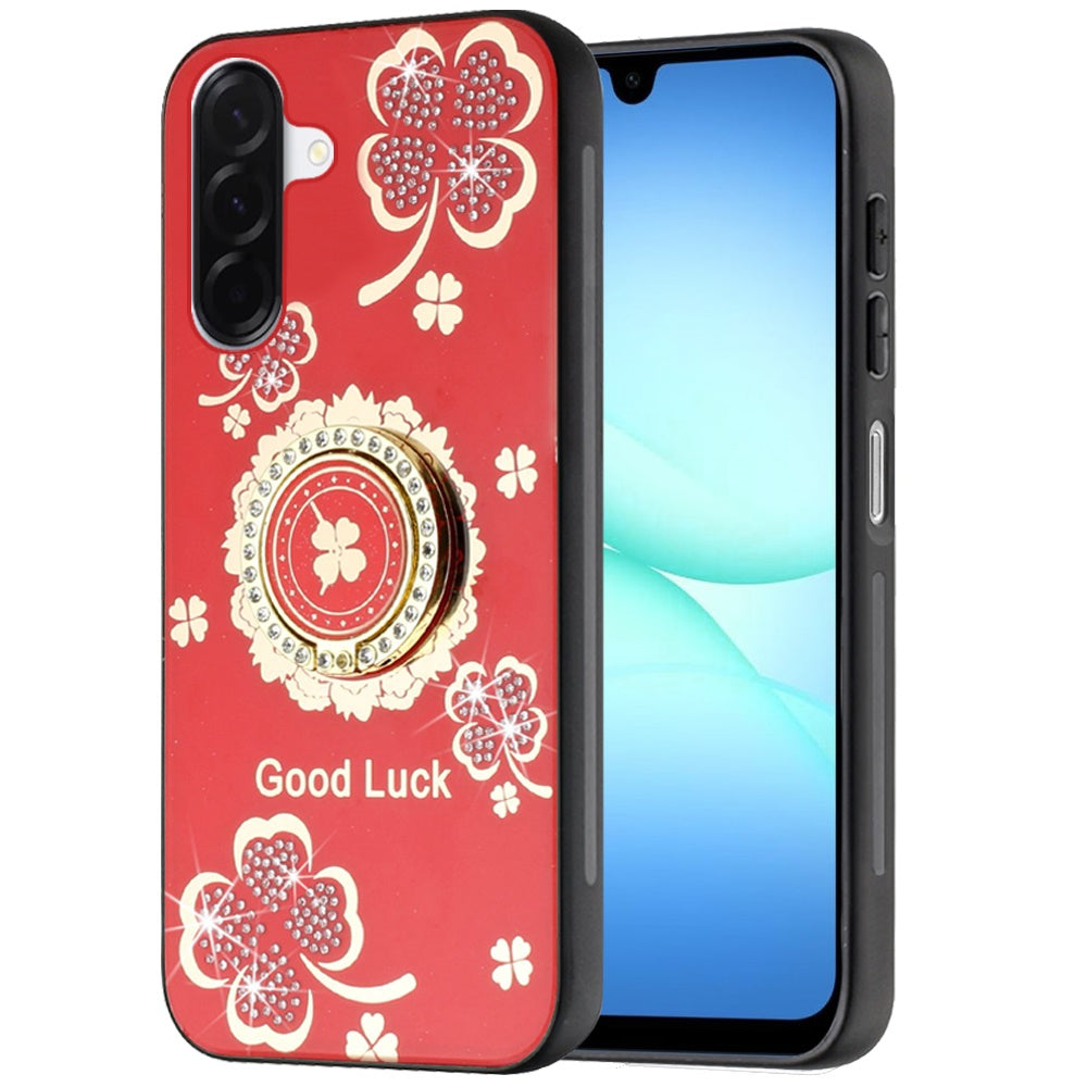 For Samsung Galaxy A17 5G Diamonds 3D Fashion Bling Sparkly Glitter Ornaments Engraving Hybrid with Ring Stand Case Cover