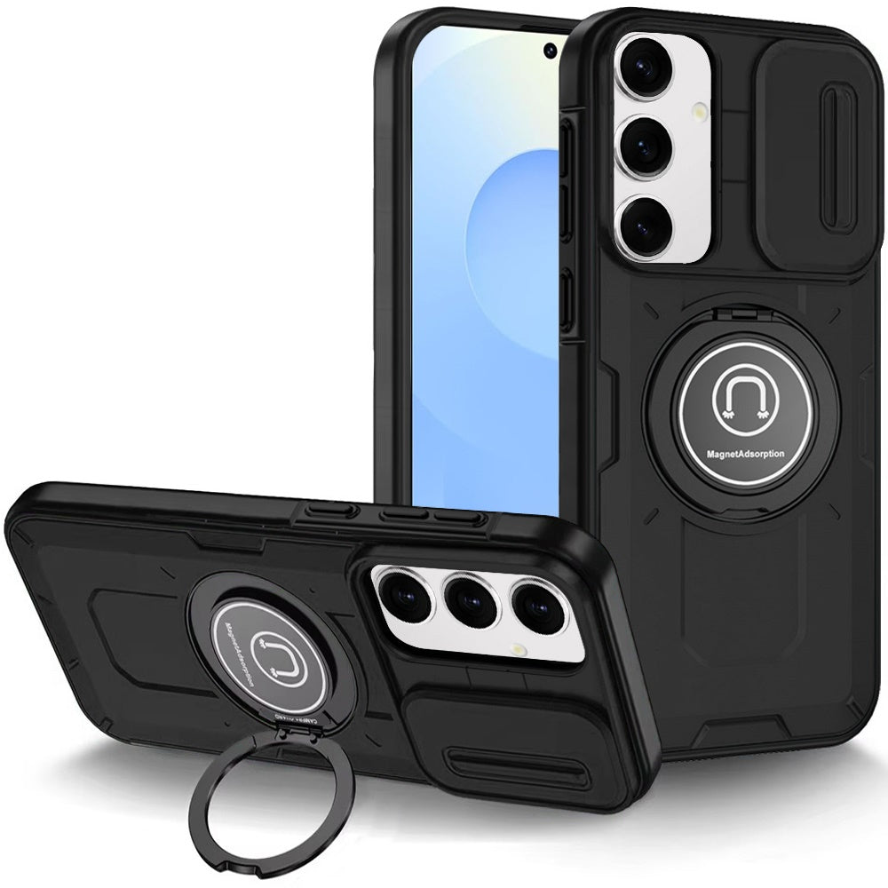 For Apple iPhone 16 Pro (6.3") Build in Invisible Magnetic Ring Stand with Slide Camera Protector, fit Magnetic Car Mount [Compatible with MagSafe] Case Cover
