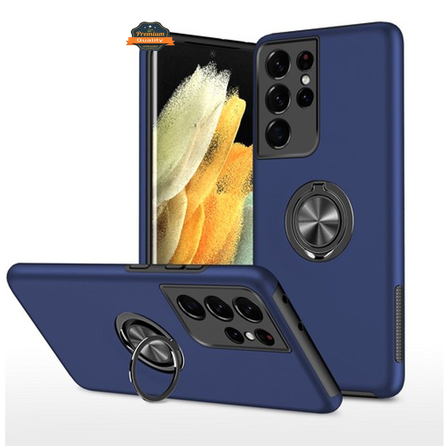 For Gabb Phone 4 Pro Military Grade Hybrid Case with Flat Metal Ring 360° Rotation Kickstand, Slim Fit Back Hard PC Case Cover Blue