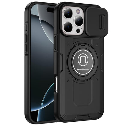 For Apple iPhone 16 Pro (6.3") Build in Invisible Magnetic Ring Stand with Slide Camera Protector, fit Magnetic Car Mount [Compatible with MagSafe] Case Cover