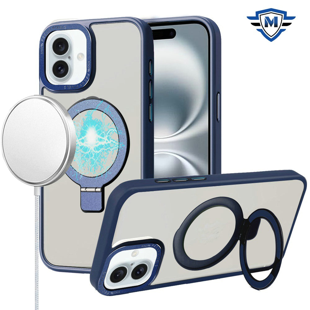 For Apple iPhone 16 Plus (6.7") Premium Magnetic Metal Matte Built-in Compatible with MagSafe Stand Hybrid Shock TPU Case Cover