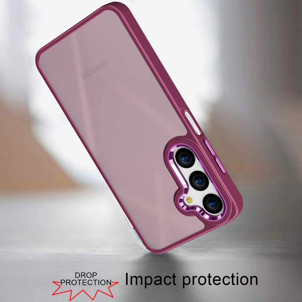 For Samsung Galaxy A17 5G Slim Fit Hybrid Transparent Thick Acrylic with Metal Buttons Frame Protective Hard PC + TPU Shockproof Case Cover Burgundy