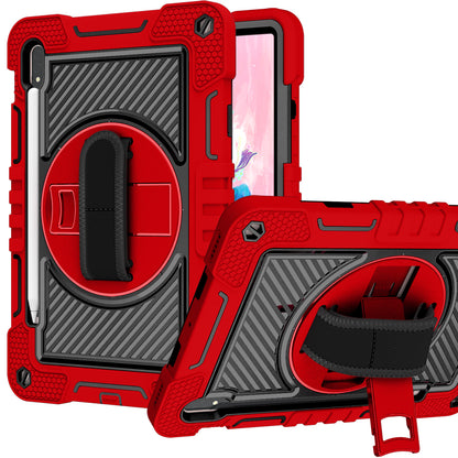 For Hybrid 3in1 Multi-Functional Shockproof Tablet Case with Hand, Shoulder Strap, Pencil & Stand Holder Red Black Tablet Case Cover