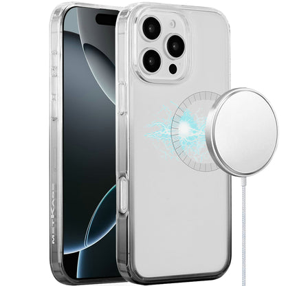 For Apple iPhone 16 (6.1") Transparent Two Tone Gradiant Magnetic Space [Compatible with Magsafe] Hybrid Shockproof Protective Case Cover