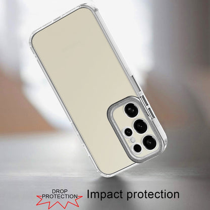 For Samsung Galaxy A26 Transparent Clear Hybrid with Matching Metal Buttons and Camera Protection Hard PC + TPU Rubber Case Cover Clear / Black