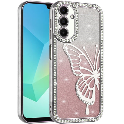 For Samsung Galaxy A16 5G Butterfly Glitter Diamond Shimmer Hybrid Slim & Stylish Electroplated Sparkly Bling Shockproof TPU Protective Case Cover