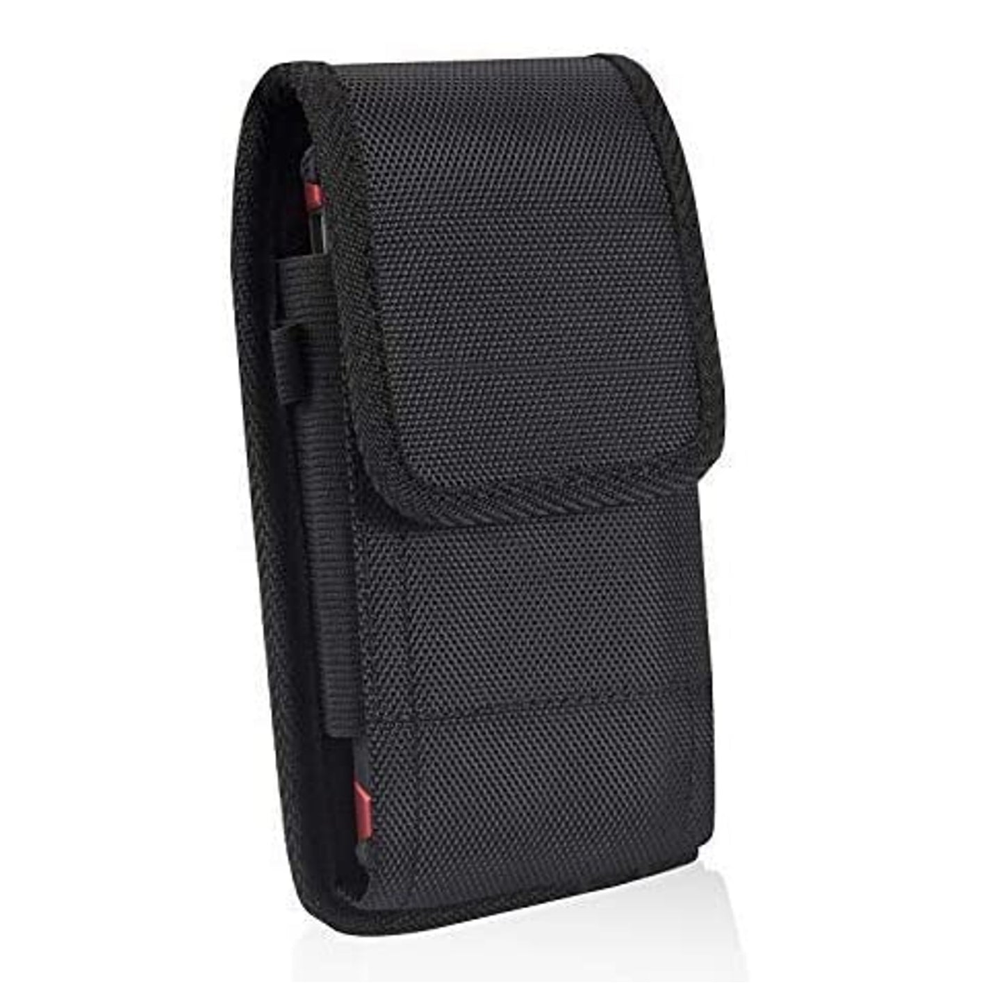 For Apple iPhone 16 (6.1") Nylon Canvas Fabric Waist Belt Holster Vertical Pouch Holds Large Phone Works with Thick Cases Universal Cover [Black]