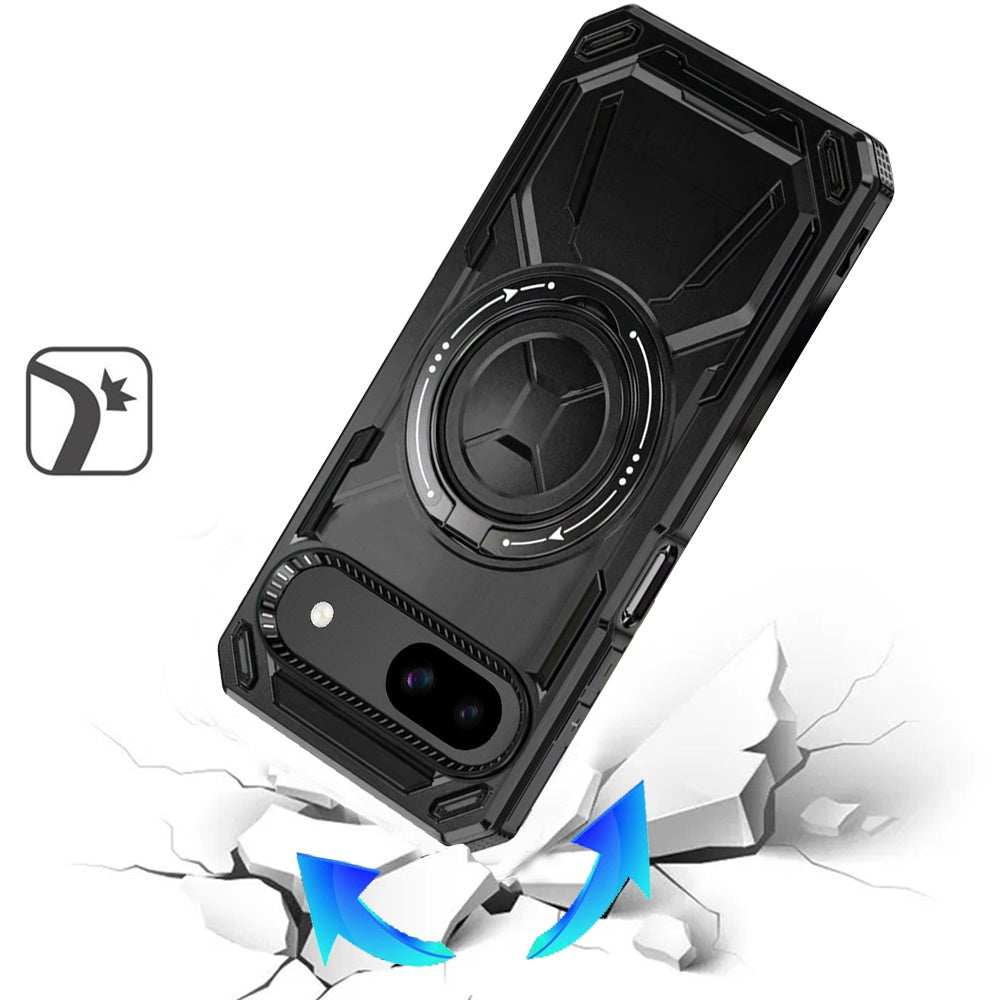 For Google Pixel 9 Hybrid Magnetic Ring and 360° Rotational Kickstand with MagSafe Compatible, Military Grade Drop Protection Case Cover Black