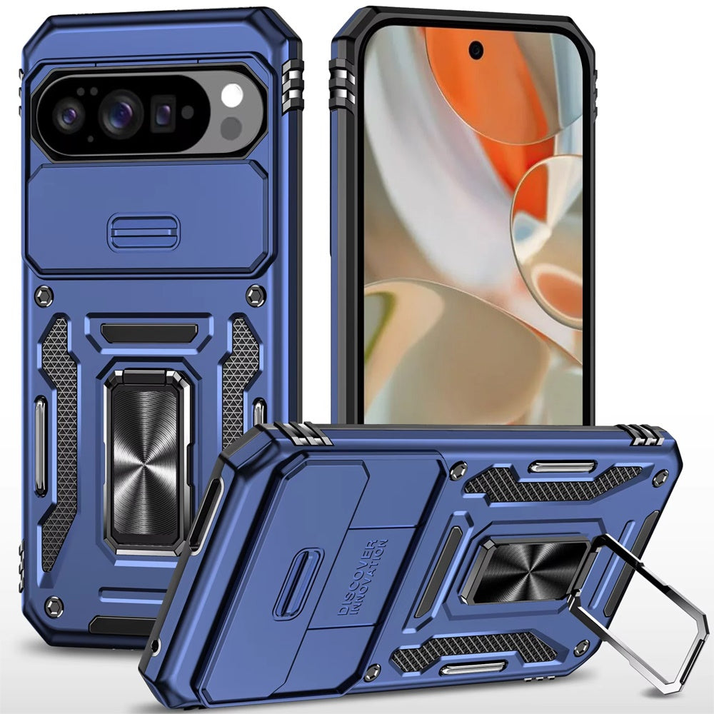 For Google Pixel 10 /Pixel 10 Pro Tough Hybrid Case with Movable Camera Window & Metal Ring Stand Shockproof Case Cover