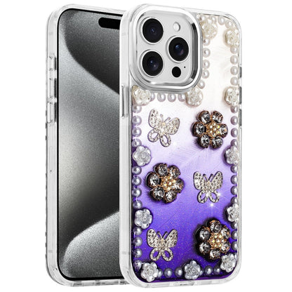 For Apple iPhone 16 Pro Max Bling Fashion Design with 3D Pearls Epoxy Glitter Ornaments Chrome Edge Hard Slim PC Case Cover