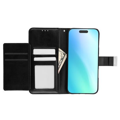 For Leather Wallet Folio Case with Credit Card Slots Pouch Cover for Apple iPhone 16 Plus - Black Case Cover Black