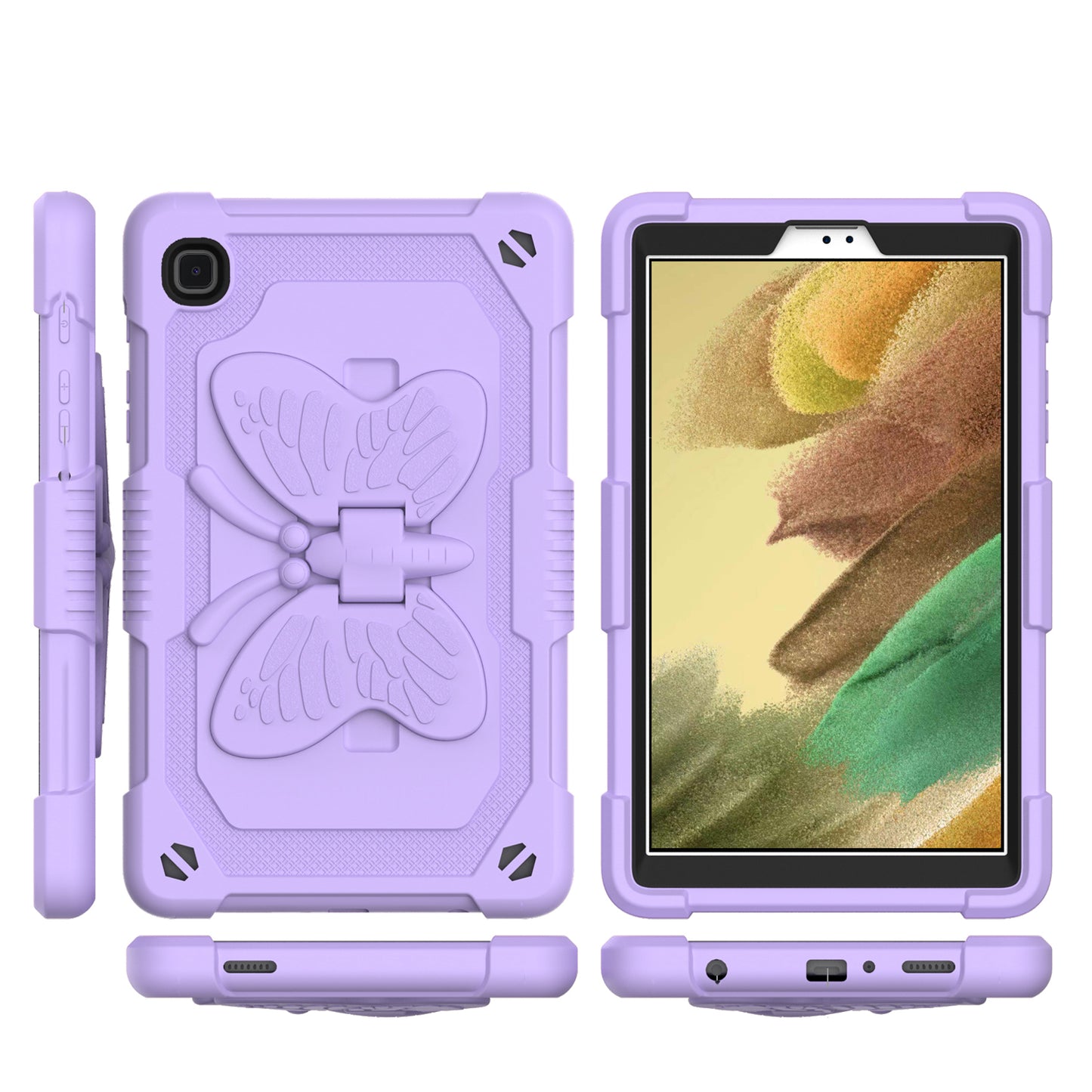 For Butterfly Wings Kickstand 3in1 Tough Hybrid with Pencil Holder Heavy Duty Rugged Shockproof Full Protective Purple Tablet Case Cover