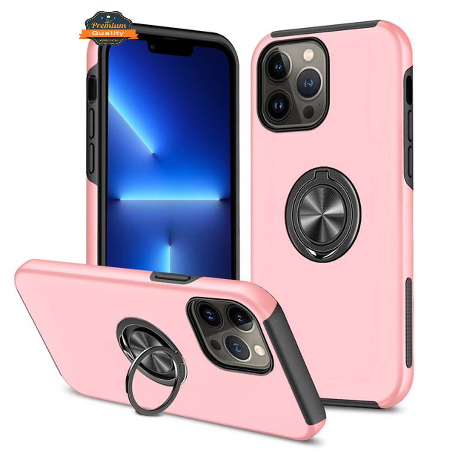 For Gabb Phone 4 Pro Military Grade Hybrid Case with Flat Metal Ring 360° Rotation Kickstand, Slim Fit Back Hard PC Case Cover Pink