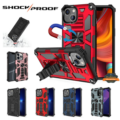 For Apple iPhone 16 Pro (6.3") Built in Magnetic Kickstand, Military Hybrid Bumper Heavy Duty Dual Layers Rugged Stand Case Cover