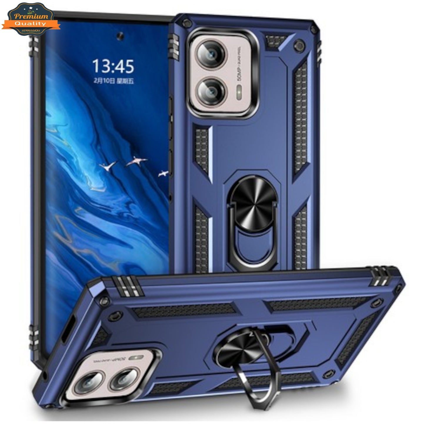 For Motorola Moto G 5G 2025 Shockproof Hybrid Dual Layer PC + TPU with Metal Ring Kickstand Heavy Duty Armor Shell Case Cover