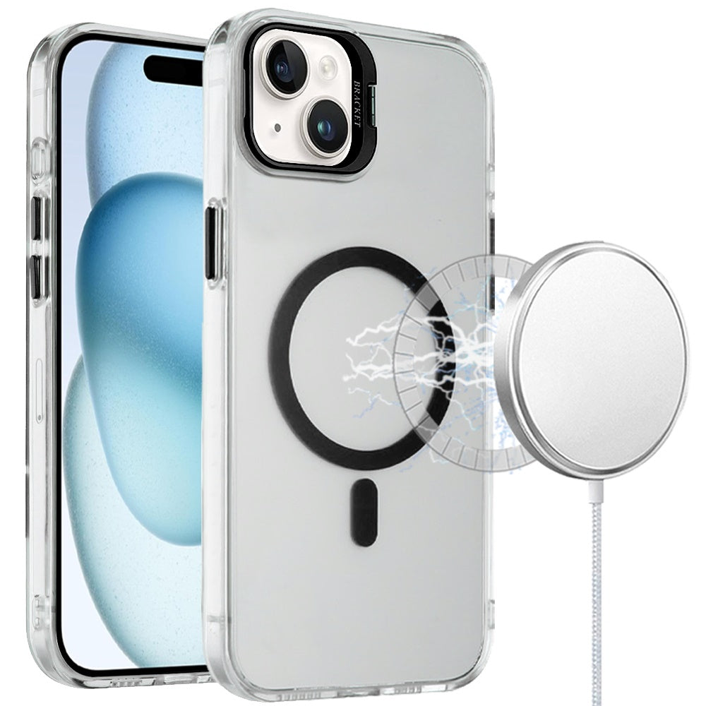 For Apple iPhone 16 Pro Max Transparent Hybrid Magnetic Circle with Camera Lens Kickstand, Shockproof Slim TPU PC Case Cover