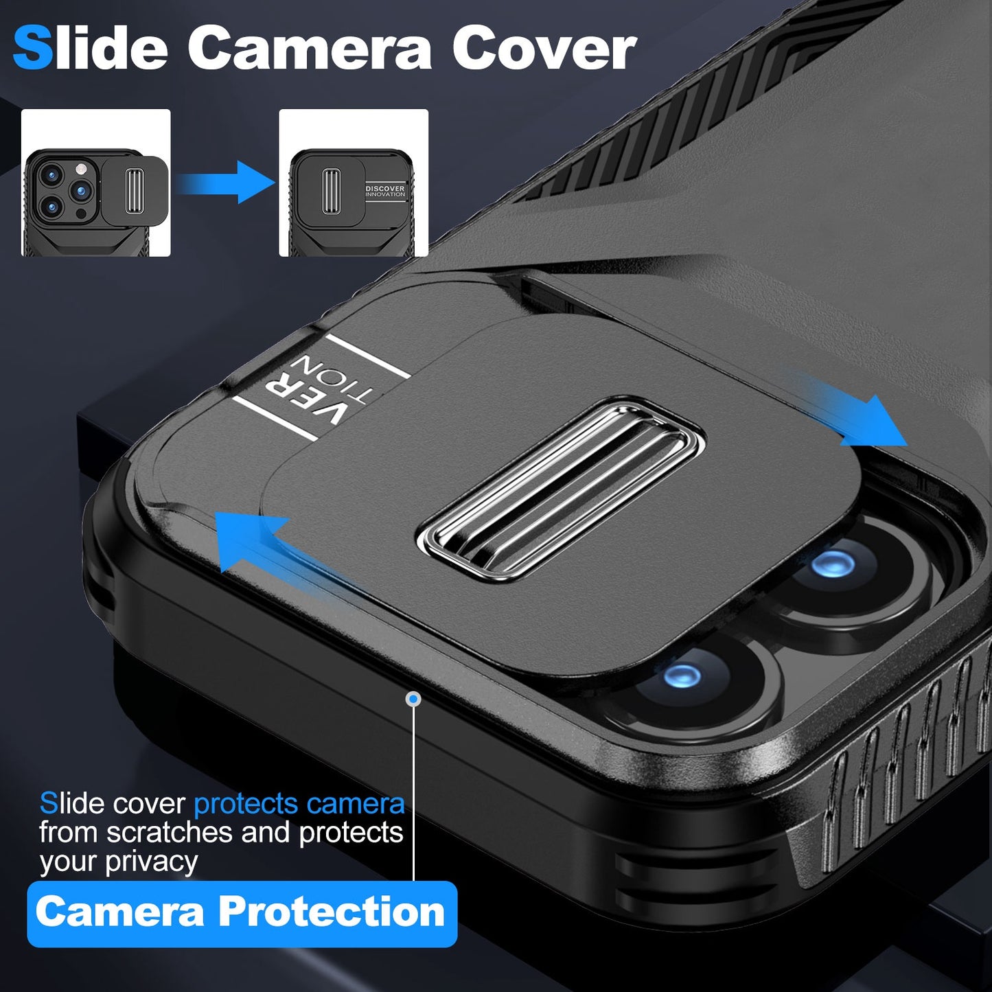 For Apple iPhone 16e Slim Fit Shockproof Hybrid with Slide Camera Window Covering, Rugged Tpu Silicone Hard PC Bumper Case Cover