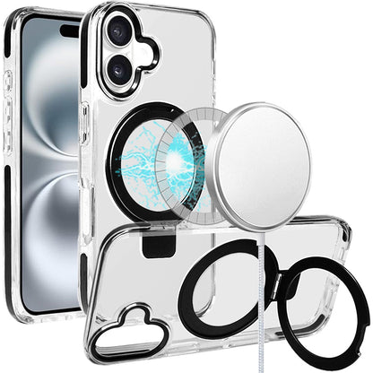 For Apple iPhone 16 Pro (6.3") Hybrid Transparent Circle Back Ring Kickstand [Compatible with MagSafe] Shockproof Color Frame Bumper Case Cover