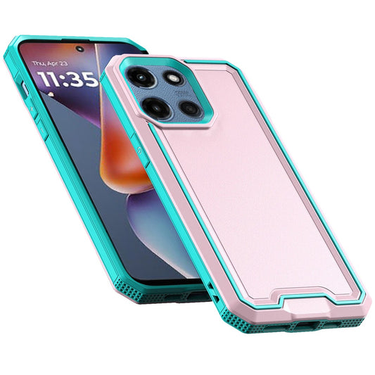 For Motorola Moto G 5G /Moto G 2025 Tough Modern Fused Hybrid Armor Hard PC TPU Rubber Shockproof Drop Protection Impact Case Cover Pink Teal